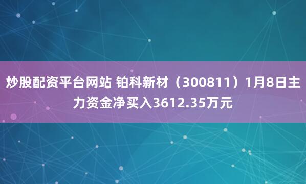炒股配资平台网站 铂科新材（300811）1月8日主力资金净买入3612.35万元
